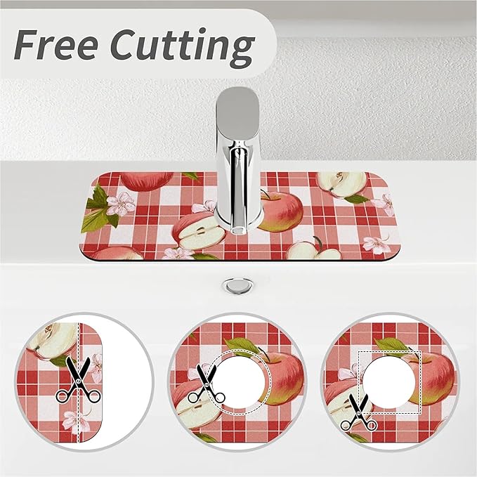 Kitchen Sink Splash Guard，Apple-on a checkered Faucet Mat Sink Gadgets-Super Absorbent Fast Drying Mat Drip Catcher for Kitchen, Bathroom,Sink Mat, Dish Drying Mat, Bathroom(15" X 5.5" )