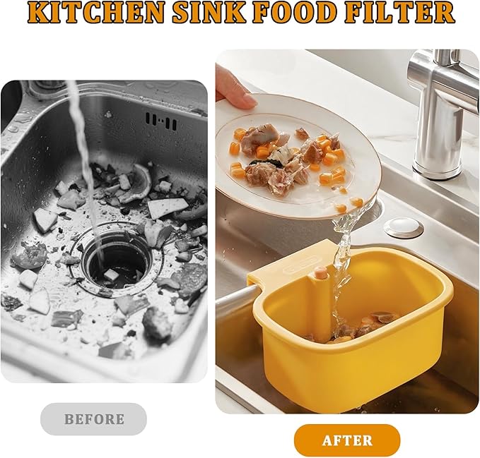 Kitchen Sink Drain Strainer Basket - Hanging Sink Drain Basket with One-Touch Drain Mesh, Kitchen Sink Food Catcher Basket Storage Organizer (Yellow)