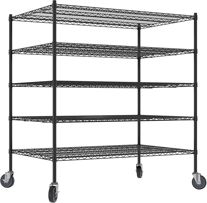 Commercial NSF Listed Black Epoxy Mobile Wire Shelving Kit 36" x 54" x 60", with 5 Shelves Perfect for Warehouse, Walk-in Refrigerator, Freezer, Grocery Store, Restaurant, Dishroom