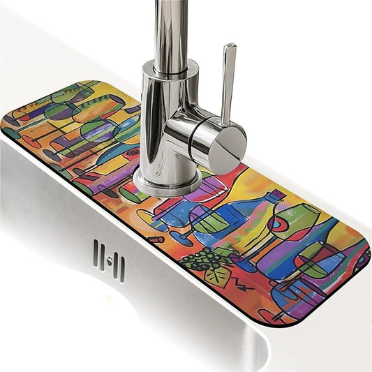Kitchen Sink Splash Guard，Colored glass bottles Faucet Mat Sink Gadgets-Super Absorbent Fast Drying Mat Drip Catcher for Kitchen, Bathroom,Sink Mat, Dish Drying Mat, Bathroom(15" X 5.5" )