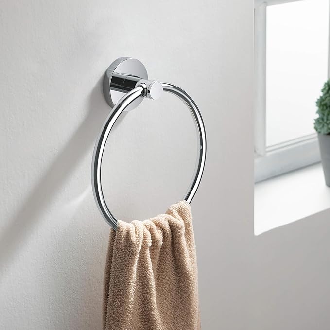 KIBI Toilet Paper Holder and Towel Ring Set | Chrome Finish Bathroom Hardware Set, Wall Mounted Hand Towel Holder and Towel Hanger | Solid Brass Construction, C-KBA14-2-2