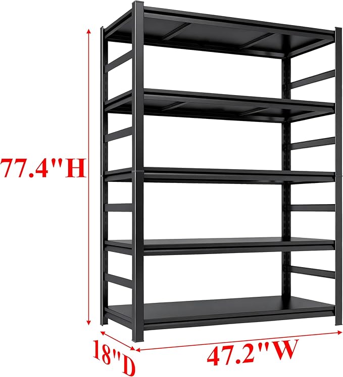Kitchen Storage Shelves, 5 Tier Adjustable Bakers Rack, 3000Lbs Metal Shelving Storage Unit Free Standing Kitchen Shelf, Pantry Organizers and Storage, Open Industrial Shelving 47.2"W×18"D×77.4"H