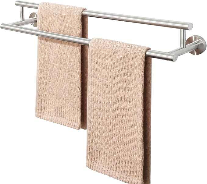 Alise Brushed Nickel Double Towel Bar,24-Inch Towel Rack for Bathroom Wall Mounted,SUS304 Stainless Steel Bathroom Towel Holder,Space-Saving Hand Towel Holder,Towel Rail Hanger for Wall, Kitchen