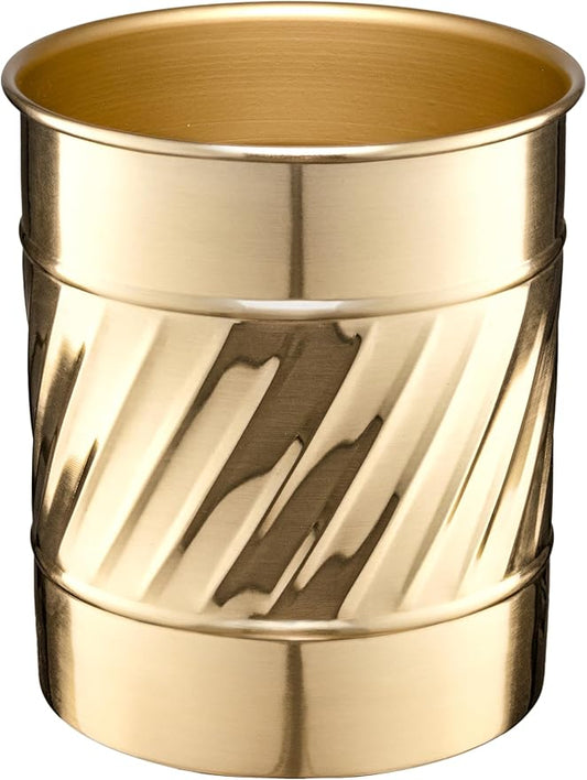Monarch Abode Kitchen Utensil Holder – Wave Embossed Metal Brushed Gold Utensil Holder, Decorative Utensil Crock for Kitchen Counter, Cooking Tool and Spatula Holder for Countertop, Caddy Organizer