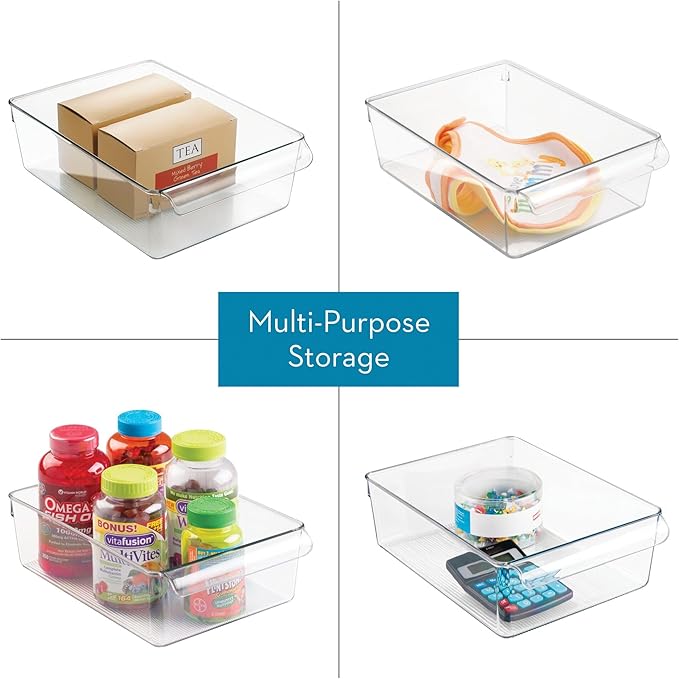 iDesign Fridge Storage Bin with Handle - Fridge Tray for Cheeses and Snacks - Set of 2 - Clear
