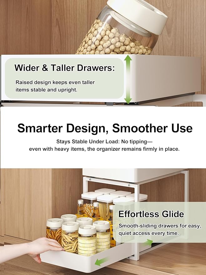 2 Tier Pull Out Cabinet Organizer with Sliding Basket Bathroom Cabinet Organizer, Bathroom Kitchen Multi-Purpose Under Sink Organizer and Storage Cabinet in Metal 1 pack