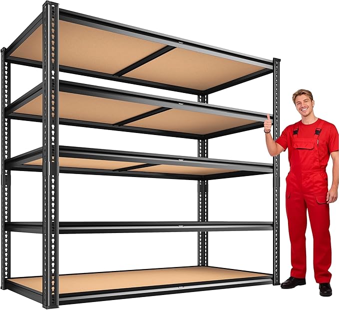 40" W Garage Shelving 2250LBS Storage Shelves Adjustable Metal Shelving 5 Tier Garage Utility Rack Shelf for Warehouse, Pantry, Closet, Kitchen 72.2" H x 40" W x 20" D, Black