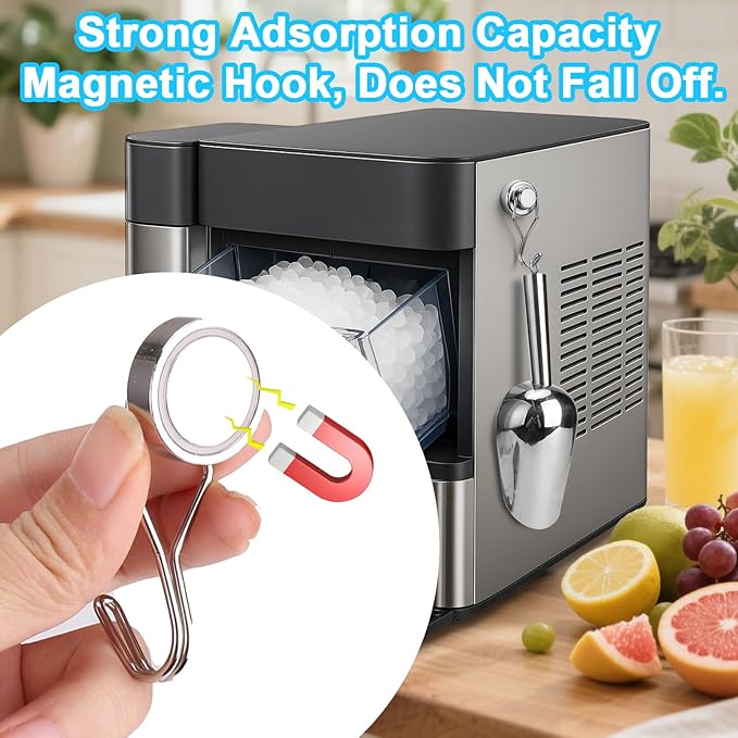 Stainless Steel Ice Scoop for Freezer with Magnetic Hook - Ice Scoop for GE Profile Opal 2.0 Nugget Ice Maker, for Kitchen Bar Party Accessories (3OZ)