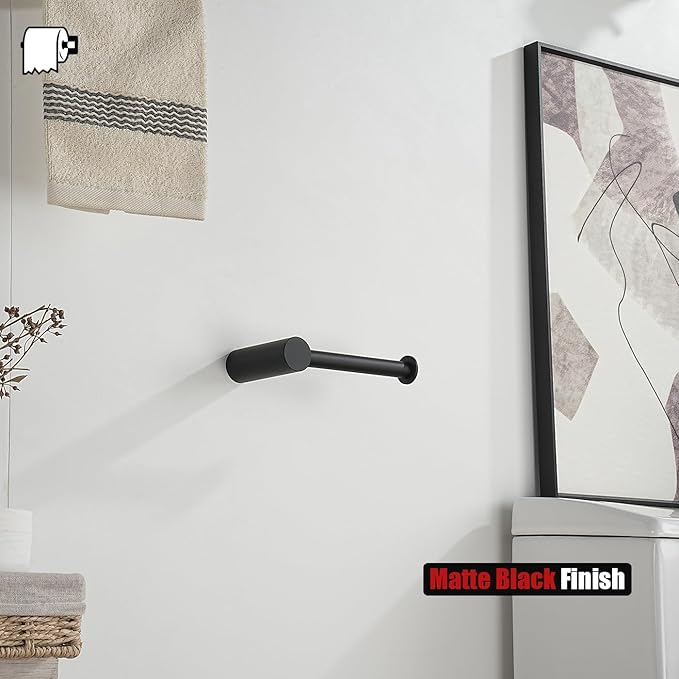 JQK Black Toilet Paper Holder, 5 Inch 304 Stainless Steel Thick 0.8mm Tissue Paper Dispenser, Matte Black Wall Mount, TPH600-PB