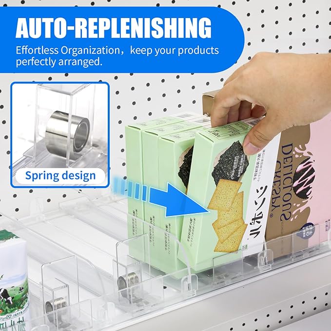 9-Pack Spring-Loaded Shelf Pusher System for Retail - Adjustable Width Fits Supermarket/Store/Pharmacy, Auto-Push Snack, Cigarette & Medicine Display Organizer, Durable Shelf Merchandiser