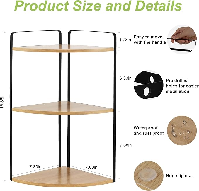 3 Tier Corner Bathroom Counter Organizer, Countertop Organizer, Vanity Organizers, Bathroom Storage Sink Shelf, Wooden Counter Shelf, Perfume Organizer for Makeup Tray (Large Capacity-Rustic Walnut)