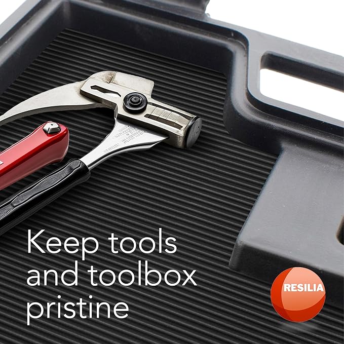 RESILIA Ribbed Tool Box Liner Mat - Heavy Duty Non Slip V-Groove Liners - Toolbox, Drawer, Shelf, & Cabinet Organizer Mats, Workbench Storage Insert, 15 Inch x 24 Inch, Black, Made in The USA
