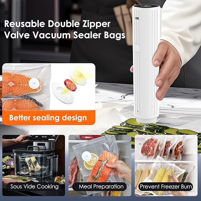 Natupo Compact Vacuum Sealer for Food (Contains 30 Reusable Seal Bags) Featuring LED Pressure Display, Ultimate Suction Power, Handheld Vacuum Sealer Machine, Portable Food Sealer