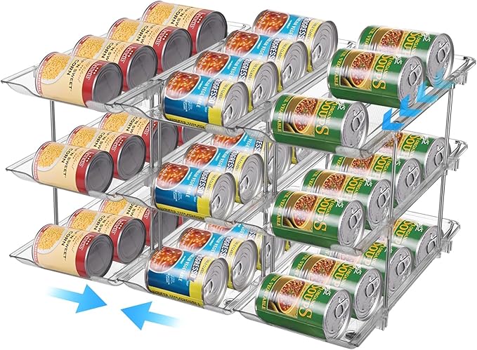 Can Organizer for Pantry, Clear 3-Tier Storage Rack, Stackable Beer and Beverage Can Holder, Transparent Can Dispenser, Flexible Modular Setup, Easy Installation