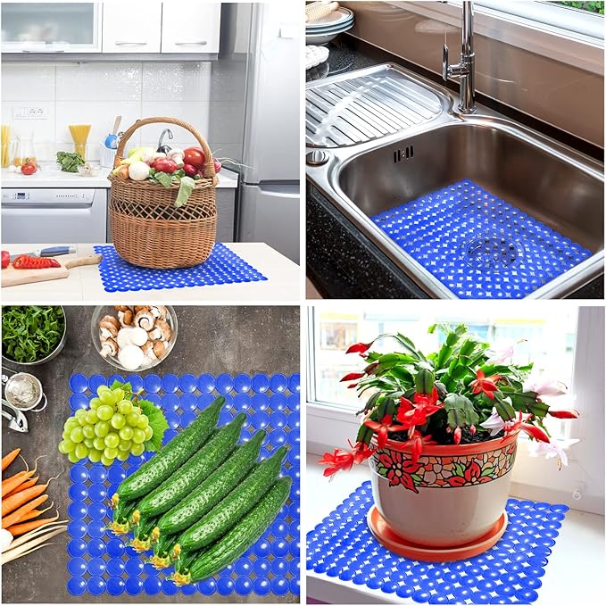 Coopay 2 Pack Kitchen Sink Mat Plastic Protect Mat PVC Eco-Friendly Kitchen Adjustable Stainless Steel/Porcelain Dish Drying Pad Protector for Bottom of Sink, 15 x 11 Inches (Blue)