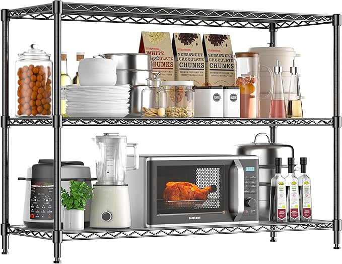 795LBS 3-Shelf Adjustable Storage Shelves 36" W x 14" D x 36" H Metal Shelving Unit Heavy Duty Wire Rack Small Organizer with 3 Shelf Liners for Kitchen Pantry Bathroom Closet Garage Black