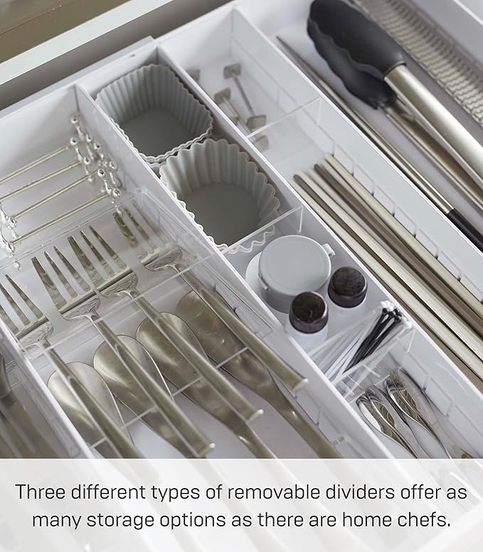 YAMAZAKI Home Tower Expandable Cutlery Kitchen Angled Utensils Storage Silverware Organizer Compact Drawer Insert Tray - Abs Plastic