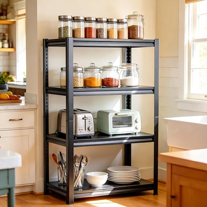 Kitchen Shelves Heavy Duty Metal Shelving, 4 Tier Bakers Rack With Storage Pantry Shelf, 2400 Lbs Industrial Shelving Stand, Kitchen Storage Organization Free Standing Shelves 23.6"W×11.8"D×44.1"H