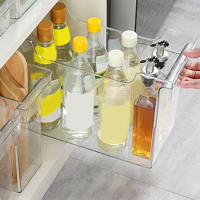 Clear Storage Bins Kitchen Organizer Multifunctional Cabinet Countertop Seasoning Storage Container for Pot Lid Box Durable PET Material 1000g
