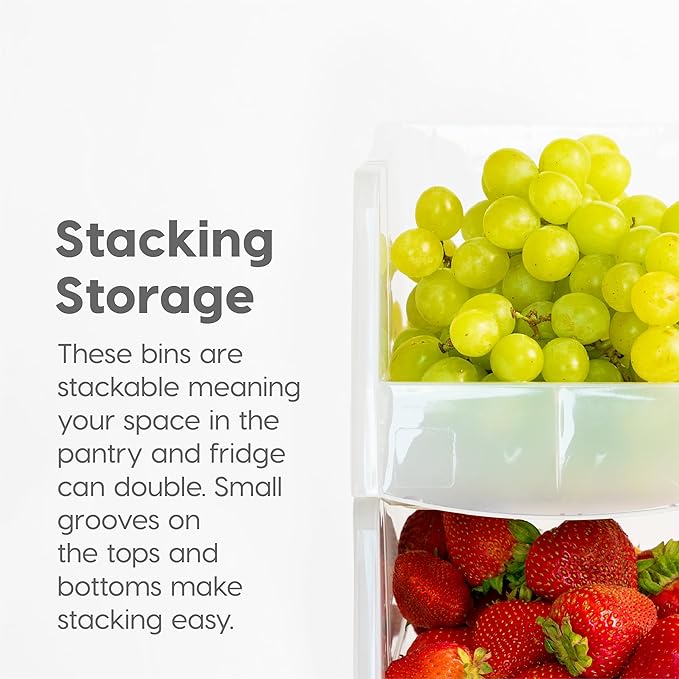 IRIS USA Plastic Stackable Clear Storage Bins, Open Front Fridge Pantry Kitchen Closet Cabinet Organizer Caddy Basket for Organizing Snack, Food, Cans, and Bathroom Essentials - Large 8 Pack