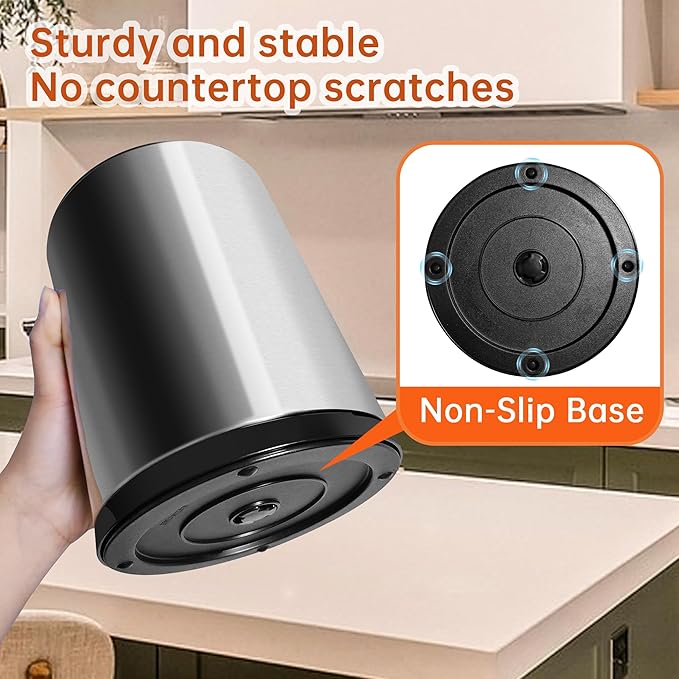 Stainless 360° Rotating Kitchen Utensil Holder Large Counter Utensil Caddy Cooking Spoon Stand Spatula Cutlery Metal Utensil (Silver)
