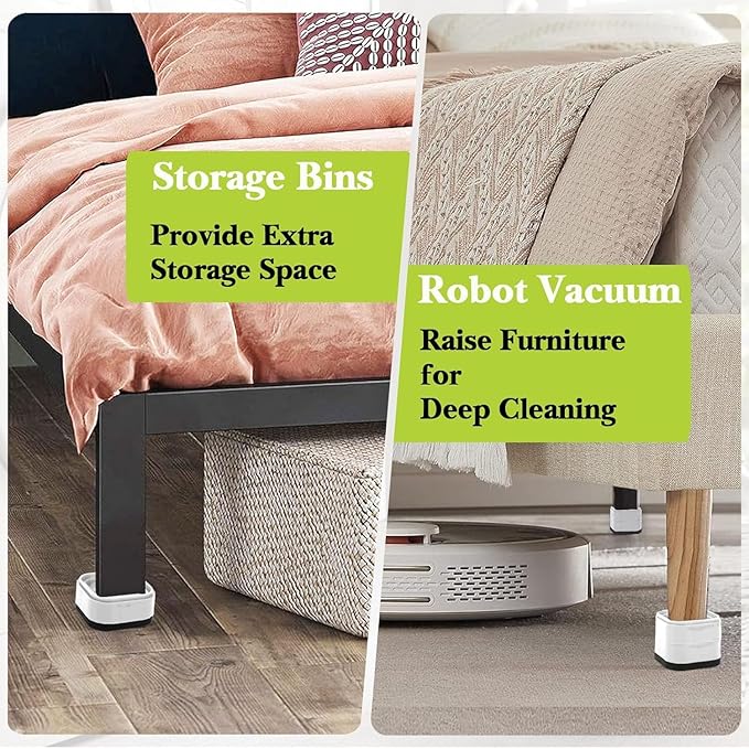 18 Pack Furniture Risers 1 Inch, Adjustable Bed Risers Heavy Duty for Table Desk Couch Chair Sofa Cabinet Bed Legs Dorm, Square Stackable Bed Raisers Blocks Lift Height 1", 2" or 3", White