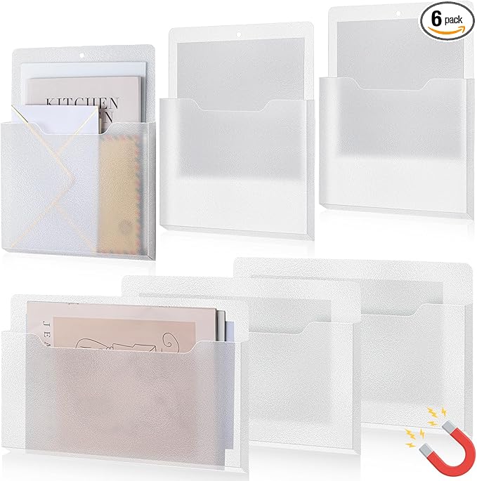 Fuutreo 6 Pcs Magnetic Wall File Organizer Magnetic Wall File Holder Refrigerator Magazine Holder for Mail Letters Paper(Clear,8.3 x 13.8 Inch, 12.2 x 9.4 Inch)