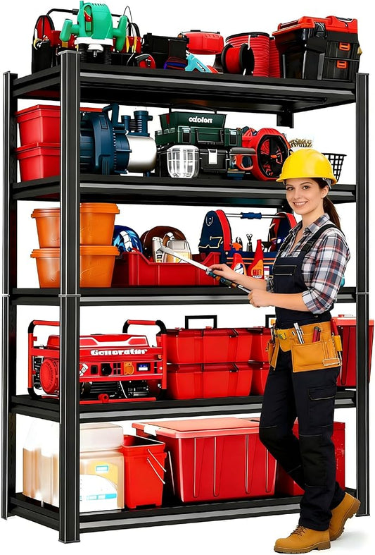 36" W: Father&I 5-Shelf-Rack Industrial Heavy-Dudy Adjustable Metal Garage/Kitchen Storage Shelving Stand Shelves Unit/System Organizer for Basement/Closet/Pantry, 72" H*36W *16" D, Black