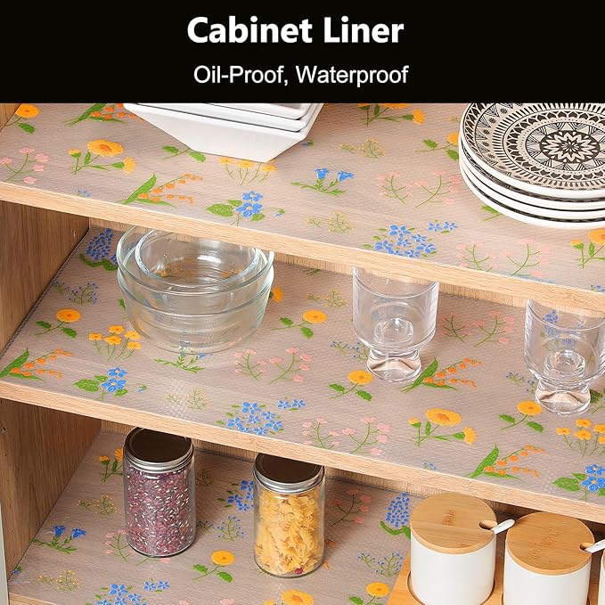 INNOLITES Shelf Liners for Kitchen Cabinets Non-Adhesive Drawer Liner with Floral, Waterproof Durable Easy to Clean, for Refrigerator, Shelves (Colorful Floral, 17.7" x 197")