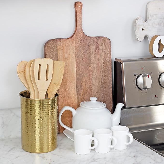 Darware Hammered Gold Kitchen Utensil Holder / 7-Inch Tool Caddy, Store All Your Wooden Spoons, Spatulas, & More