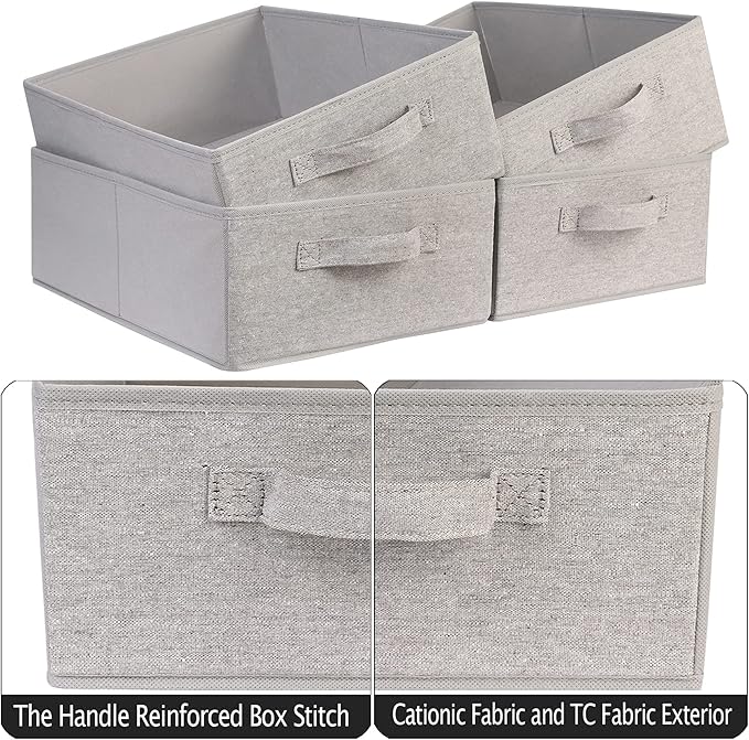 Decorative Storage Boxes for Organizing Clothes in a Dresser Collapsible Fabric Storage Bins Organizer Set with Handles for Bedding Clothes Toys Socks and More (Light Grey)