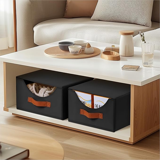 Stackable Storage Drawers - Collapsible Storage Bins with Drawers, 6 Pack Small Closet Organizer Bins, Fabric Pull Out Organizer for Bedroom, Living Room, Dorm, Black