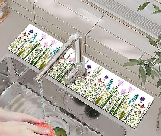 Kitchen Sink Splash Guard Faucet Mat -1 PC Super Absorbent Fast Drying Mat Sink Gadgets-Splash Guard Behind Faucet Drip Catcher for Kitchen, Bathroom,Sink Mat, Dish Drying Mat, Bathroom(23.5" X 5.5" )