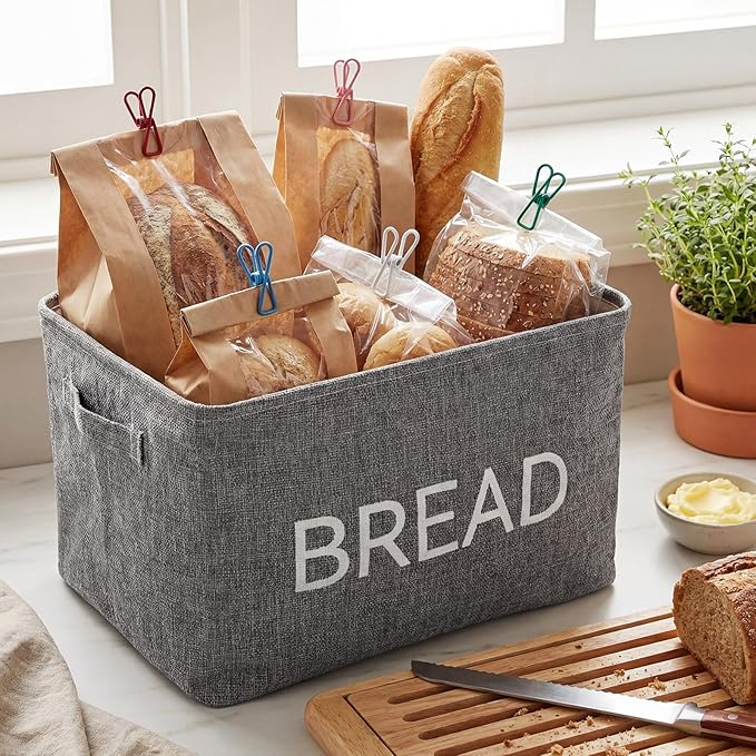 17 Pcs Bread Basket Sets, Bread Storage Bin for Pantry Shelves with 16 Pcs 2 Inch Chip Clips, Kitchen Basket Organizer for Home, Chips, Popcorn, Candy, Pretzels