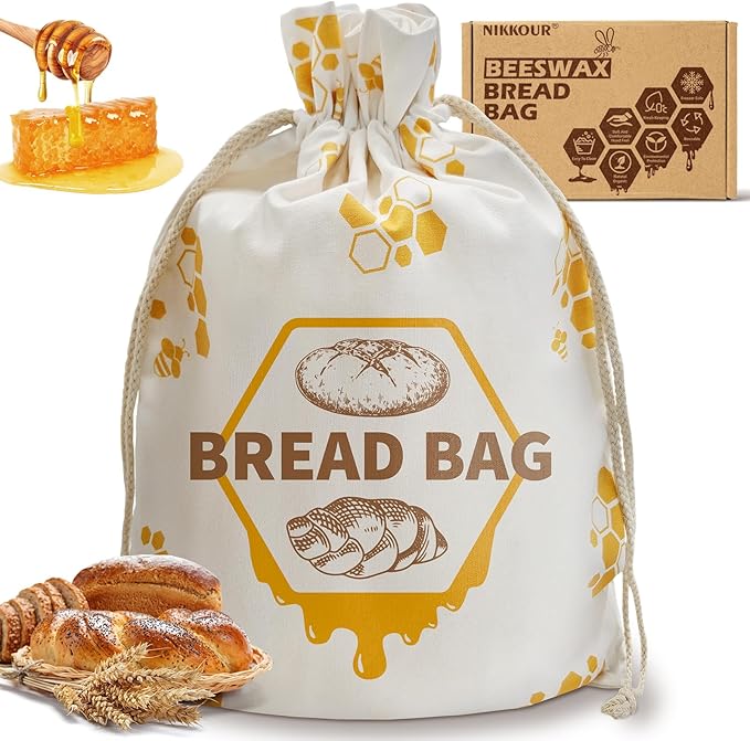 Extra Large Cotton Beeswax Bread Bags with Drawstring Closure (1 Pack) Reusable Bread Bags for Sourdough, Freshness Preservation, Freezer-Safe Food Storage for Gifts (19.7x13.4 Inch)