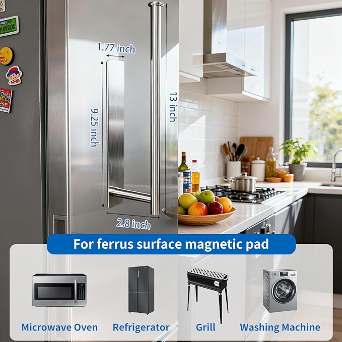 Magnetic Paper Towel Holder - No Drill, Paper Towel Roll Holder Magnet Towel Rack Wall Mount Fridge Organizer for Kitchen RV Grill Garage