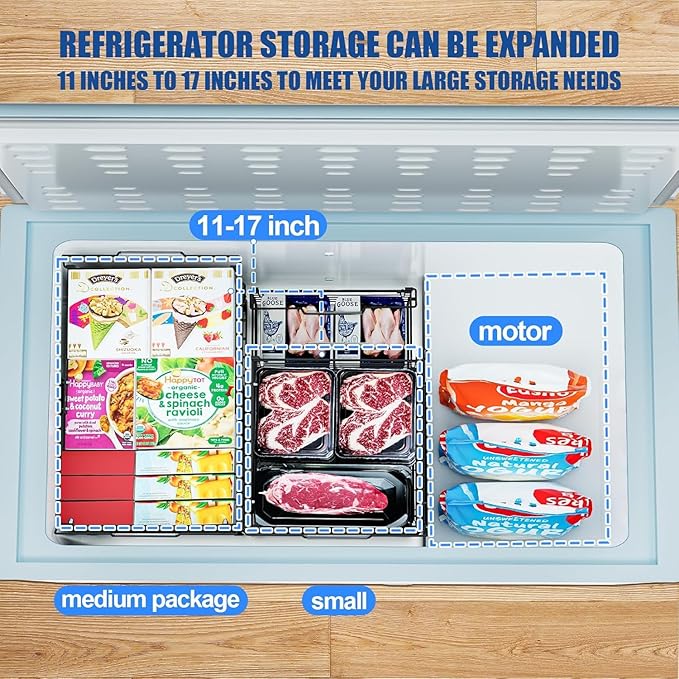 3PCS Freezer Organizer Bins,Stackable Chest Freezer Organizer for 7 Cu.FT Deep Freezer Sort Frozen Food, Easily Get Food from the Bottom with Side Handles Add Storage Space