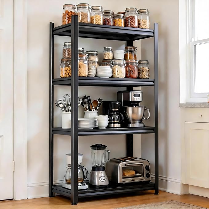 Storage Shelves Kitchen Shelf, 2400 Lbs Adjustable Metal Shelf 4 Tier Shelving Unit, Bakers Rack Industrial Shelving, Kitchen Appliance Storage Organization Standing Shelf Units, 35.4"W×13.8"D×44.1"H