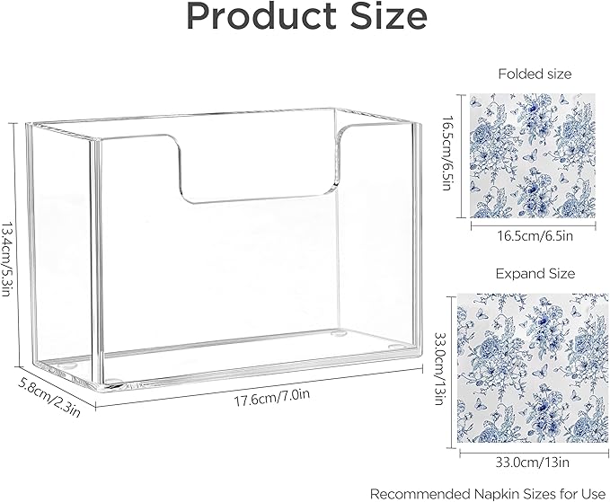 HBlife Acrylic Paper Napkin Holder for Kitchen - Clear Waterproof Vertical Stand, for 6.5"x6.5" Disposable Luncheon Paper Dispenser, Modern Square Table Tray for Dinner, Hotel, Restaurant, Bar, Party