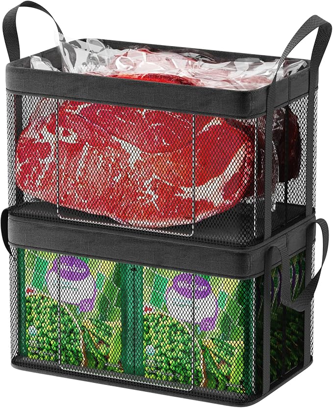 iSPECLE Deep Freezer Organizer Bins - 2 Pack 15" Large Stackable Freezer Organizer Bins for 5 to 7 Cu.Ft Chest Freezer, Sturdy Fabric & Stainless Steel for Meat & Vegetables, Easy Access, Black