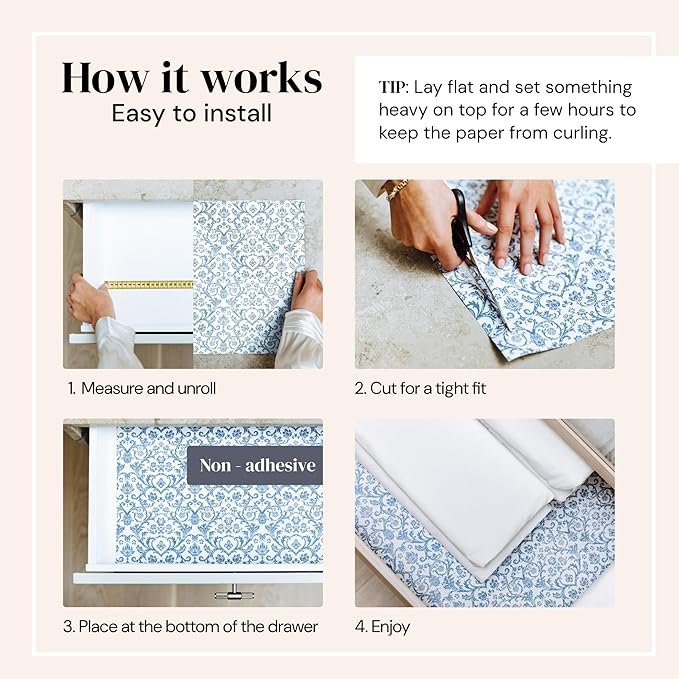 Elodie Essentials Drawer Liner Paper - 14" x 19.5", 6 Pack, Royal Damask, English Lavender - Non Adhesive Shelf Paper, Lavender Scented Drawer Liners for Bedroom Dresser, Home Gift Scented Sheets