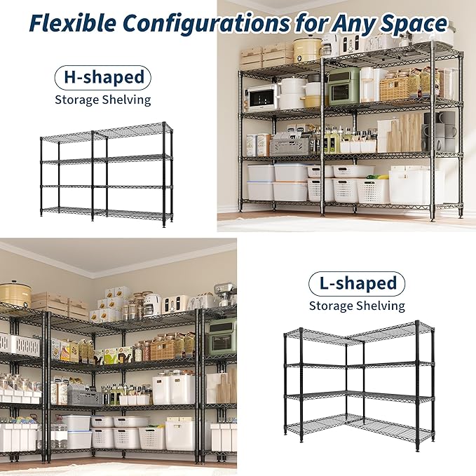 Metal Storage Shelves 4-Tiers, 60" H Wire Shelving Units Heavy Duty 265LBS Loads per Shelf, Adjustable Standing Wire Rack Shelf, for Home Office Pantry Room Basement,71" W x 15.7" D