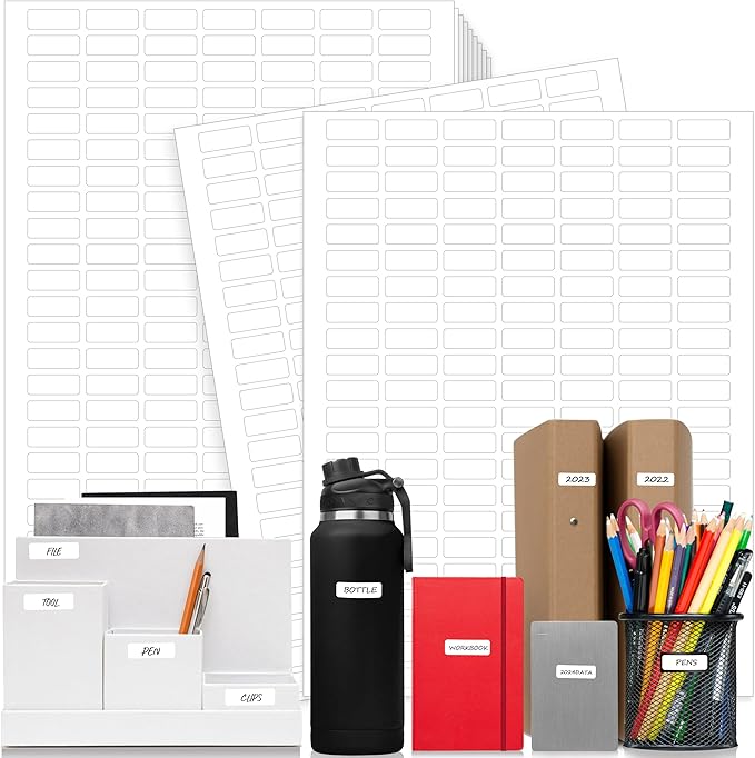 1540 Blank Rectangle Labels, White Coding Blank Stickers Mini Printable Labels for Organization Projects, Boxes, Jars, Storage Containers, Laser Printer Available (8.5” x 11”, White)
