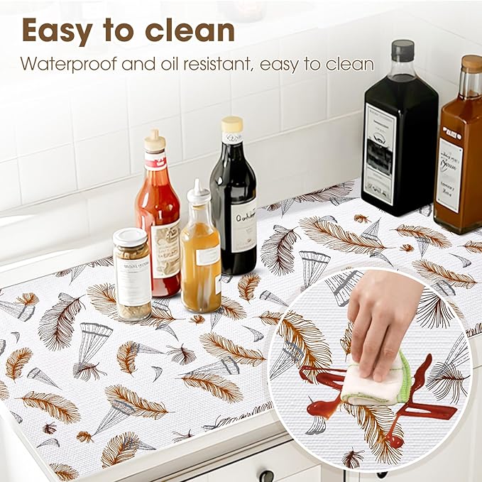 ALIUNI Drawer and Shelf Liner, Non-Slip Kitchen Cabinet Liners Non-Adhesive Thick Strong Grip Waterproof Washable Mats Protect Dresser Shelves Cupboard Bathroom Cabinets, Feather, 12 in X 20 FT