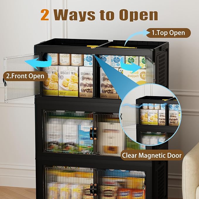 SAILUN 193Gal/772Qt Stackable Storage Bins Folding Collapsible Storage Bins with Lid, Closet Organizers and Storage Box with Door Black 33.5" W x 19" D x 69" H