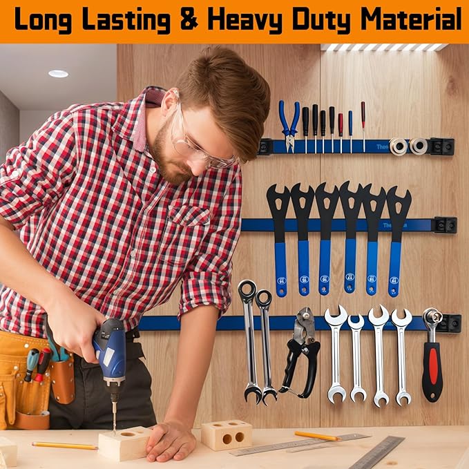 24" Magnetic Tool Holder Strip, 4 Pieces Blue Metal Tool Organizer Rack with Stainless Steel Surface, Magnet Bar for Garage Workshop, Easy To Install with Mounting Screws