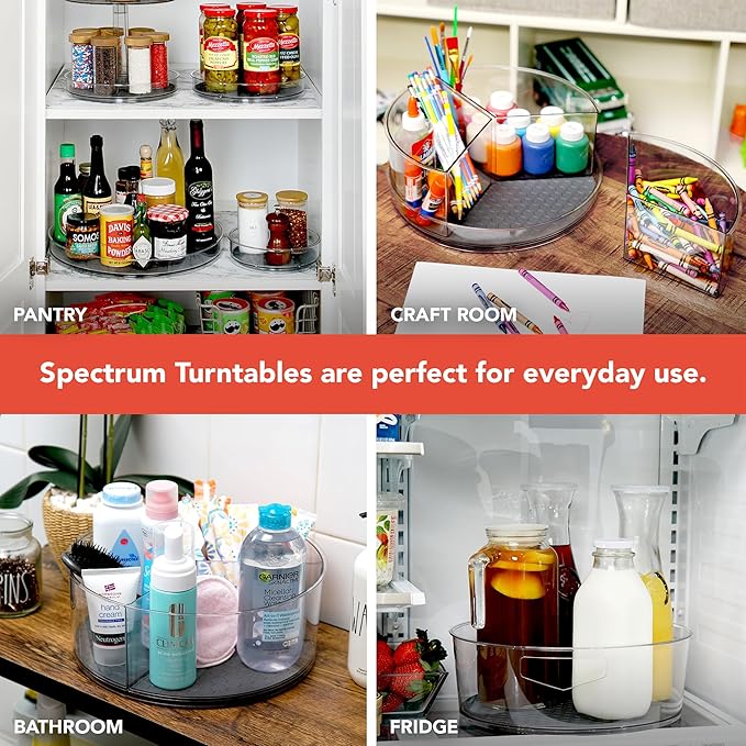 Spectrum Divided Turntable Organizer 11 in Charcoal Gray Lazy Susan Storage Organizer, 3 Divider Rotating Lazy Susan for Cabinet Fridge Pantry Table Countertop Under Sink Bath Kitchen Organization