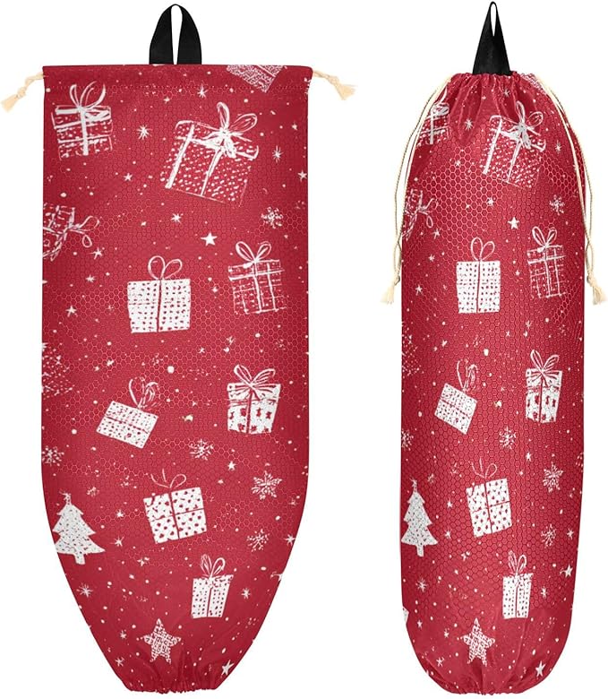 Plastic Bag Holder Wall Mount Grocery Bag Shopping Bag Storage Holder Organizer Dispenser with Adhesive Hook,for Kitchen Bathroom Home Decor 9x22 Inches Christmas Persent Stars23