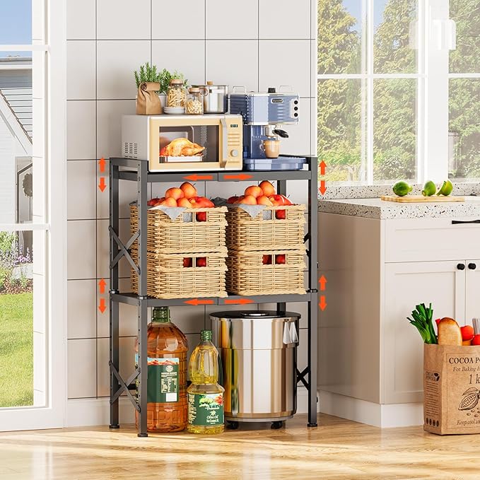 17.32 to 28.35 inch Longer Expandable Pantry Shelves,6-Level Height Adjustment Sturdy Kitchen Storage Shelves,110 LBS Larger Heavy Duty Shelving Units for Small Appliances,Metal Cabinet shelf,Black