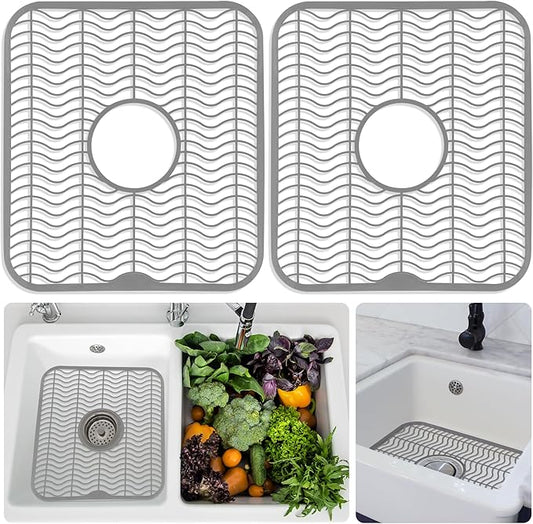 DecorRack Sink Protectors for Kitchen Sink, Plastic 12" x 11" Dish Rack, Protect Sink from Stains, Damage, Scratches, Dishwasher Safe Grid Mat for Kitchen (Gray, 2 Pack)